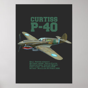 Poster Curtiss P-40 Warhawk   Plano WW2