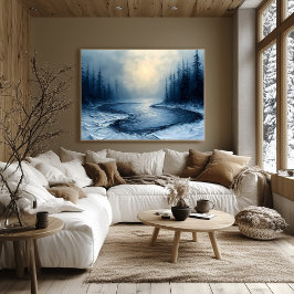 Poster Curva do Rio de Inverno – Cena Abstrata de Florest