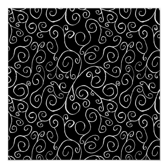 Póster Curvas de Rolagem Brancas em Preto (Frente)