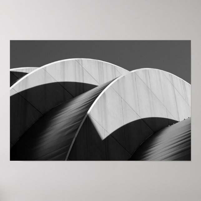 Póster Curvas e Sombras do Kauffman Center Preto e Branco (Frente)