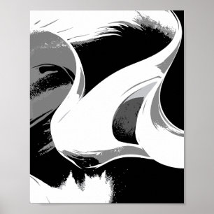 Poster Curvas Fluídas em Preto, Branco e Cinza