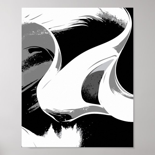 Poster Curvas Fluídas em Preto, Branco e Cinza (Frente)