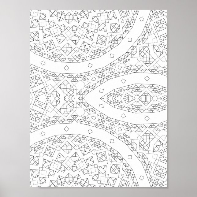 Poster Curved Path Geometric Pattern Coloring Page Art (Frente)