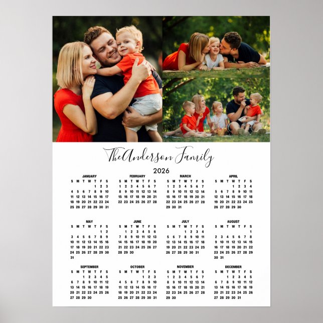 Poster Custom 2026 Calendar 3 Photo Collage (Frente)