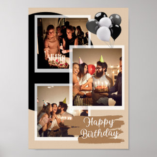 Poster Custom 3 Photo Happy Birthday Collage