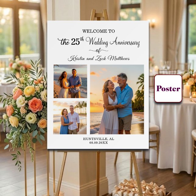 Poster Custom 3 Photos 25th Wedding Anniversary Welcome (Criador carregado)