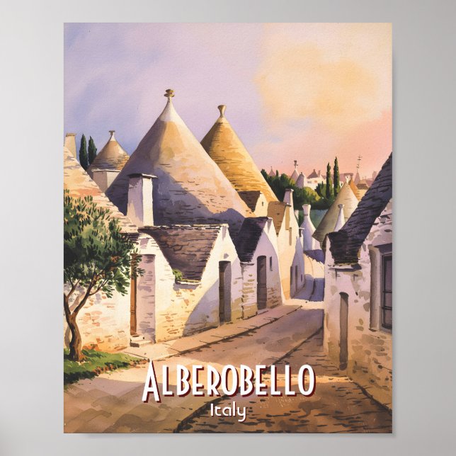 Poster Custom Alberobello Trulli House Italy Watercolor (Frente)