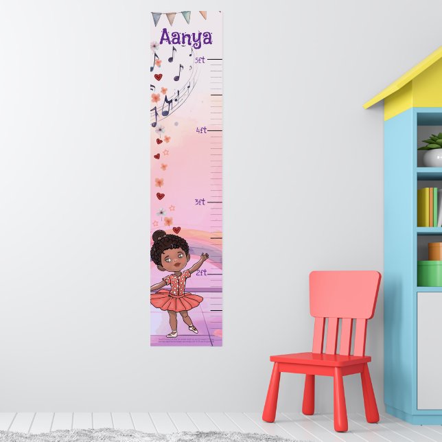 Poster Custom Ballerina Growth Chart for Black Baby Girls (Berçário 1)