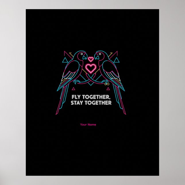Poster Custom Couple Anniversary Neon Parrots Winter Hood (Frente)