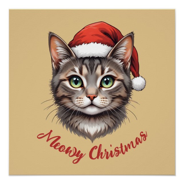 Póster Custom Cute Christmas Cat with Santa Hat (Frente)