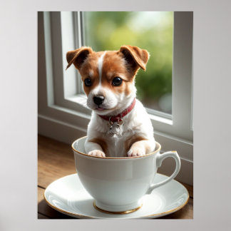 Poster Custom Cute Jack Russell Puppy in Teacup Wall Art