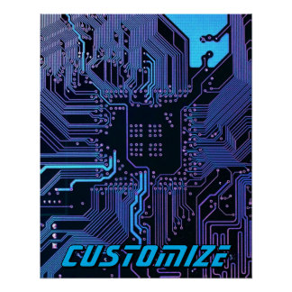 Póster Custom Cyber Blue PCB Circuit Board Tech Art