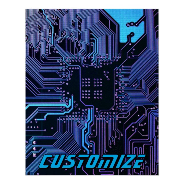 Póster Custom Cyber Blue PCB Circuit Board Tech Art (Frente)