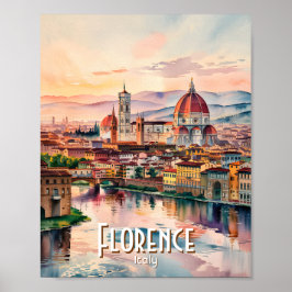 Poster Custom Florence Duomo Cathedral Watercolor Skyline