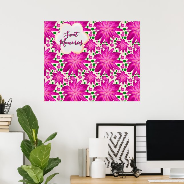 Poster Custom Hot Pink Floral Seamless Pattern  (Escritório em casa)