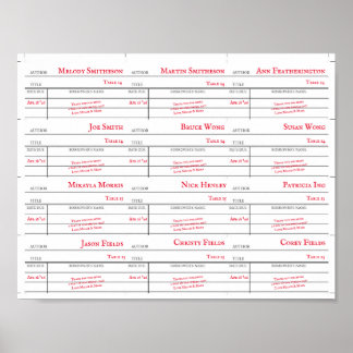 Poster Custom Library Checkout Card Table Number Cards