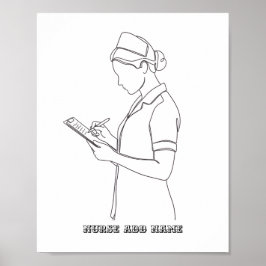 Poster Custom Name Minimalist Nurse Clipboard Line Art 