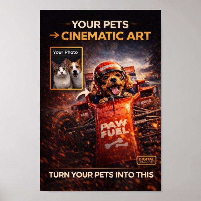 Poster Custom Pet Portrait From Photo – Cinematic Pet Art (Frente)