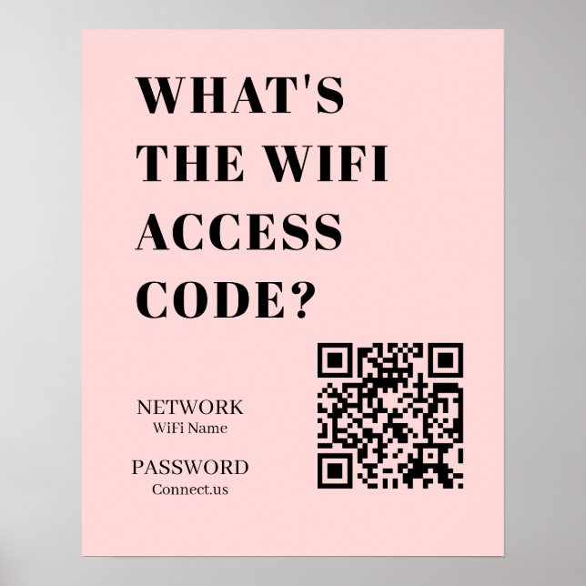 Poster Custom Pink WiFi QR | Personalized Password (Frente)