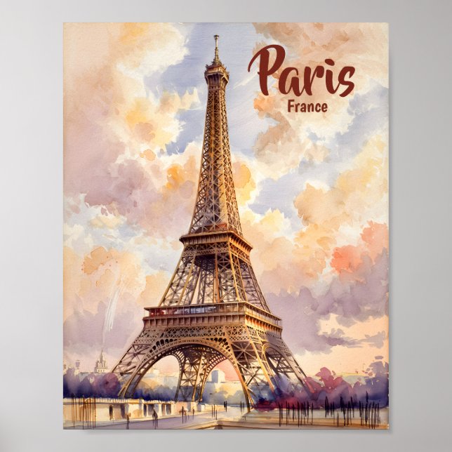 Poster Custom Test Paris Eiffel Tower France Watercolor (Frente)