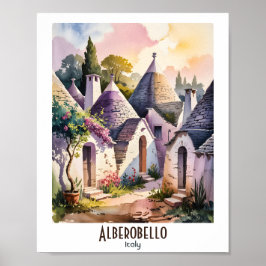 Poster Custom Text Alberobello Italy Trulli Watercolor