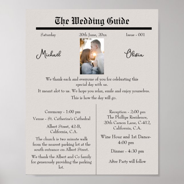 Poster Custom Wedding Program Chart (Frente)