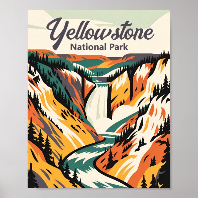 Poster Custom Yellowstone National Park Lower Falls Retro (Frente)