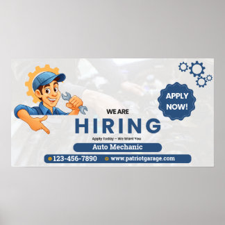 Poster Customize Generic Now Hiring Auto Mechanic