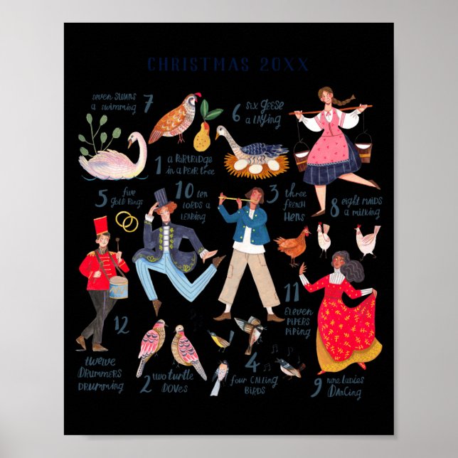 Poster Cute 12 Days Of Christmas Clic Traditional  (Frente)
