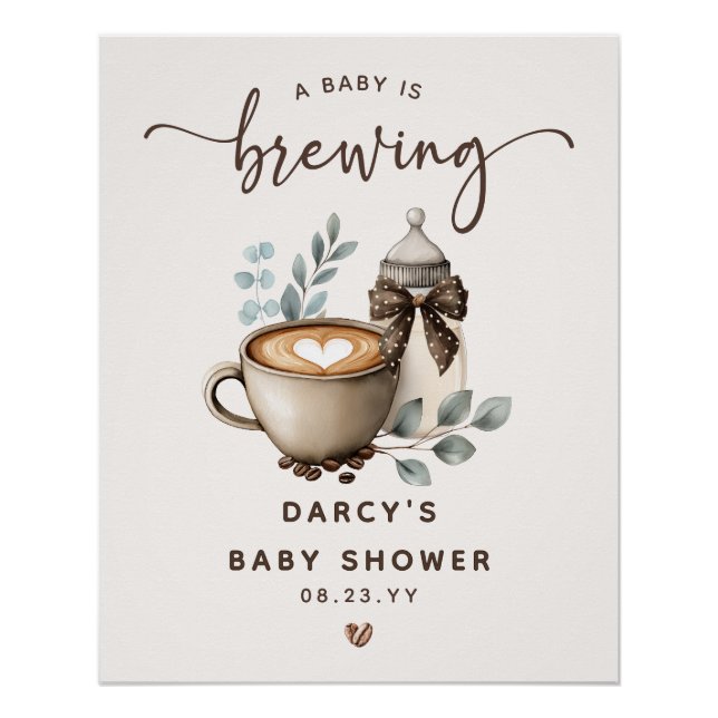 Póster Cute 'a Baby is Brewing' Coffee Baby Shower (Frente)