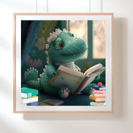 Poster Cute Alligator lendo um livro Nursery Art