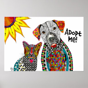 Póster Cute and Colorful Dog and Cat Adopt Me 