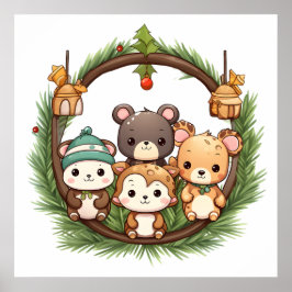 Poster Cute animals celebrating Christmas