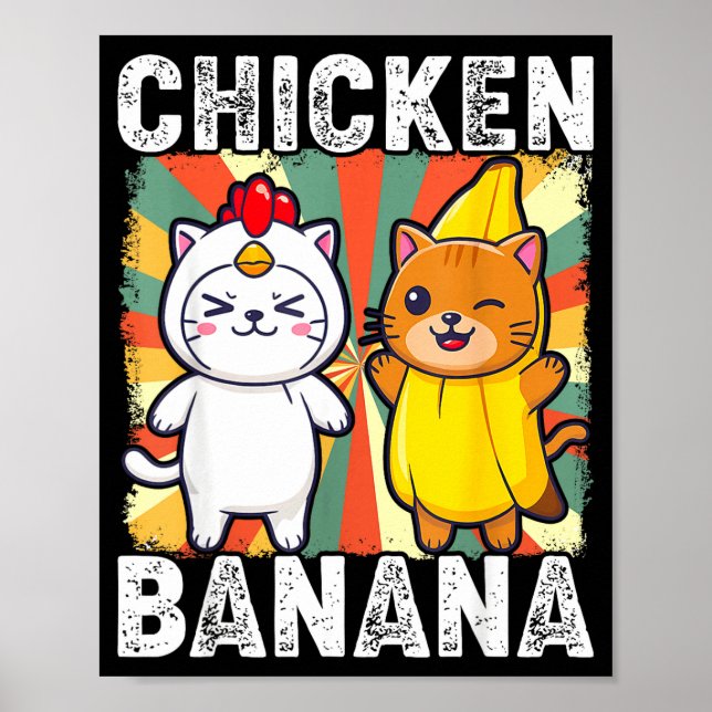 Poster Cute Animals In Chicken And Banana Costumes Kawaii (Frente)