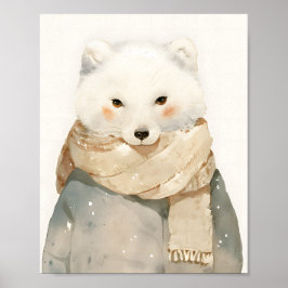Poster Cute Arctic Fox Nursery Wall Art Watercolor Winter