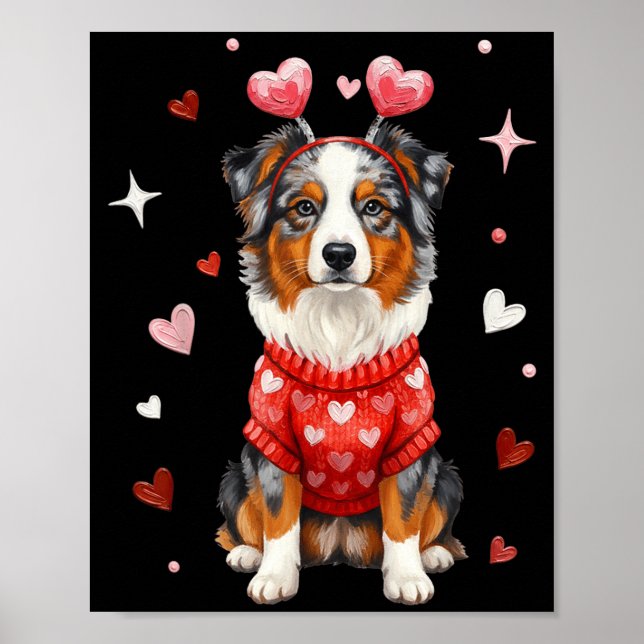 Poster Cute Australian Shepherd Valentine Heart Valentine (Frente)