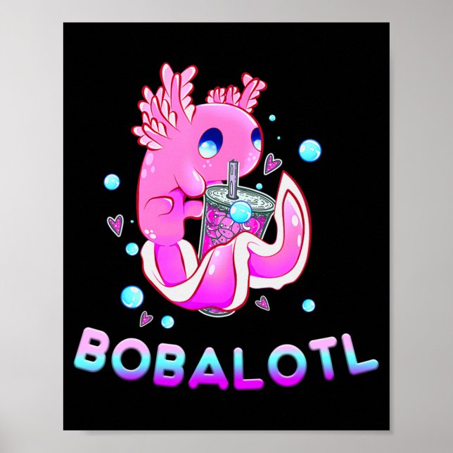 Poster Cute Axolotl Lover Bobalotl Boba Kawaii Anima Japa (Frente)