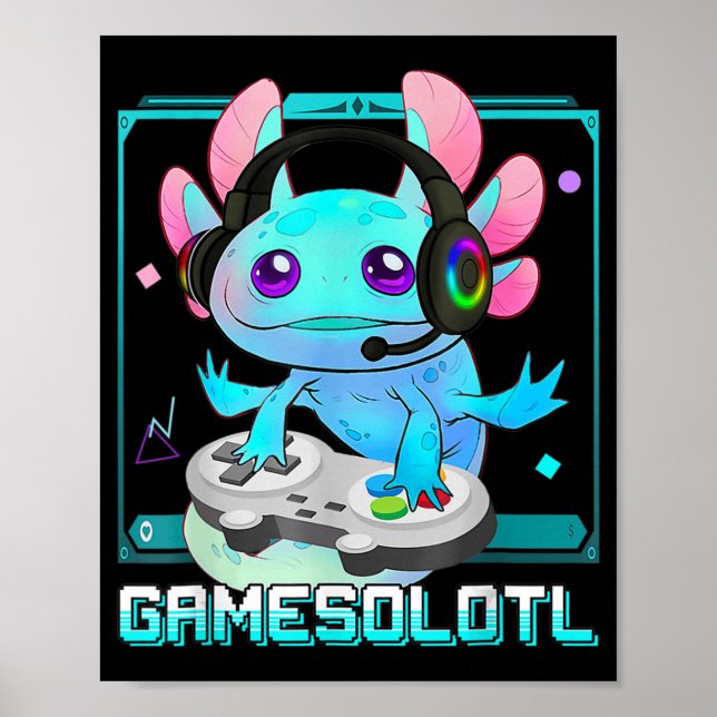 Poster Cute Axolotl Lover Gamesalotl Gaming Axolotl Kids (Frente)