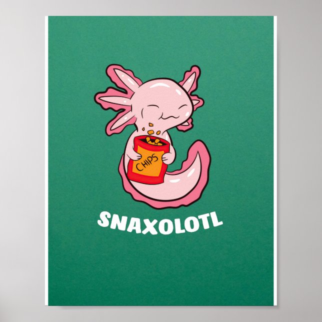 Poster Cute Axolotl Lover Snaxolotl Kawaii Comida Axolotl (Frente)