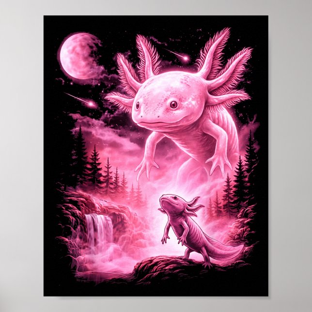 Poster Cute axolotl uivando para a lua meme místico (Frente)