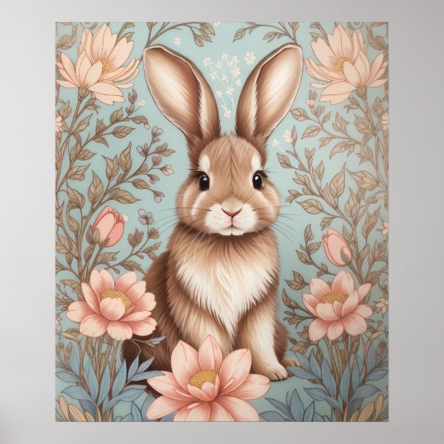 Poster Cute Baby Bunny Pastel Floral  (Frente)