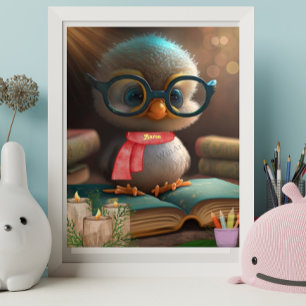 Poster Cute Baby Duck lendo um livro de arte personalizad