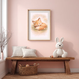 Poster Cute Baby Fox Sleeping Neutral Nursery Room Kids