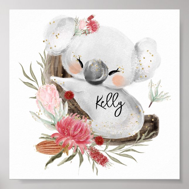 Poster Cute Baby Koala Dourado Speckle Nome Personalizado (Frente)