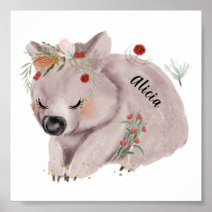 Poster Cute Baby Wombat Dourado Speckle Personalizado