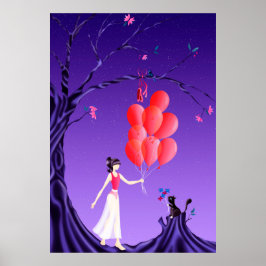 Poster Cute Ballerina e Cat Midnight Tree