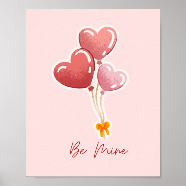 Poster Cute Be Mine Heart Balloons Valentine's Day Canvas (Frente)
