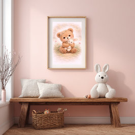Poster Cute Bear & Bunny Neutral Nursery Kids Room