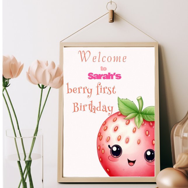 Poster Cute Berry no primeiro aniversário de morango (Criador carregado)