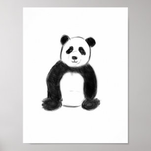 Poster Cute black and white panda sketch